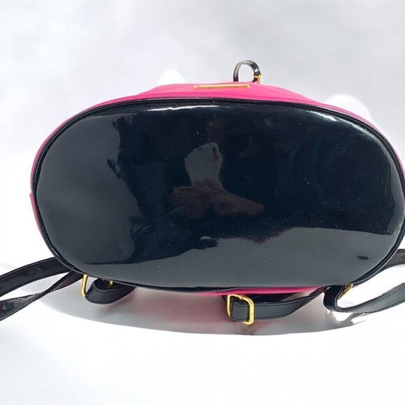 Juicy Couture Hot Pink & Black Drawstring Backpack Faux Patent Leather 12\